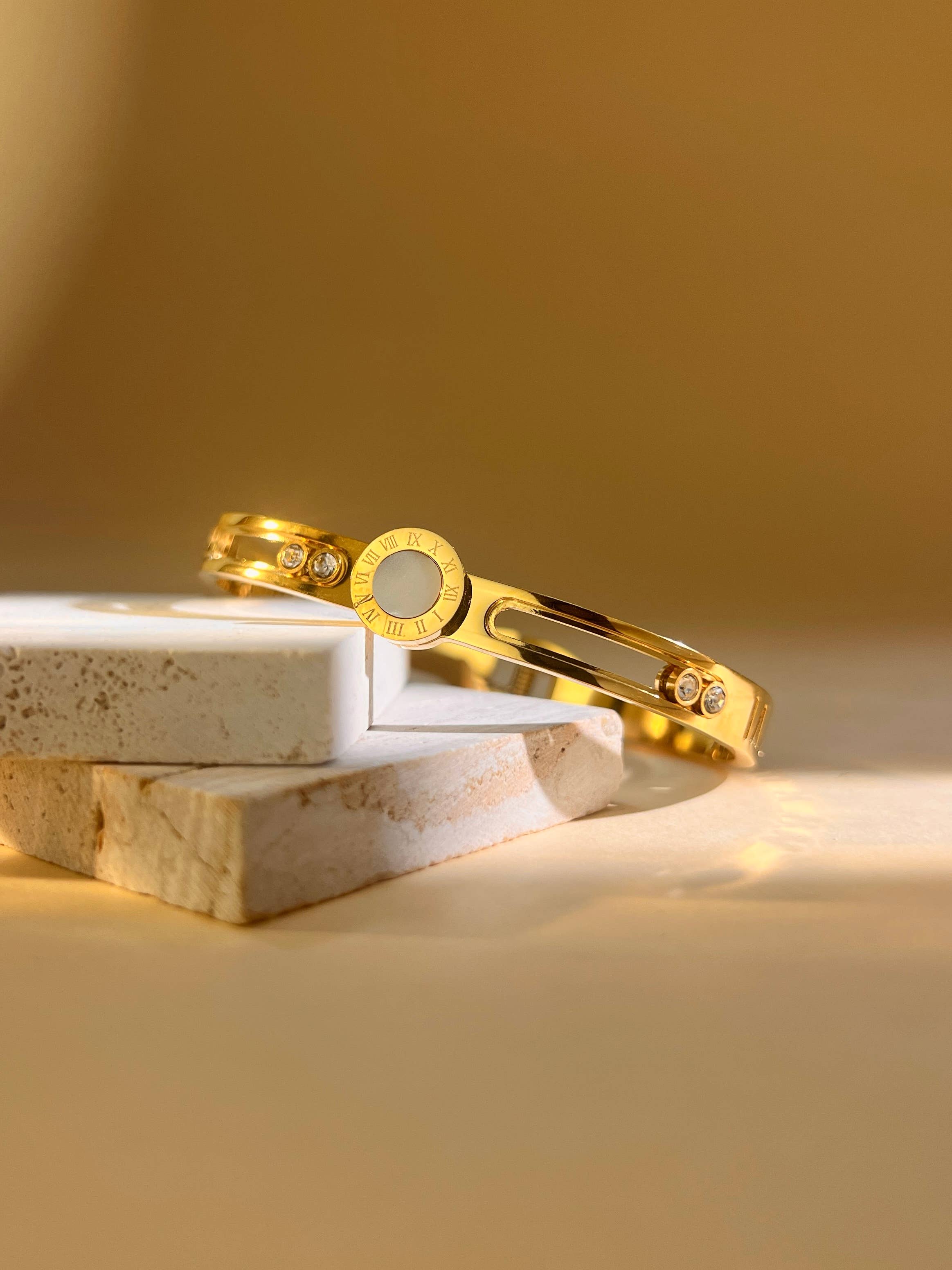 COSMOS - Wholesale Cuff Bracelet - Round Roman numerals & sliding rhinestones bracelet – Steel3