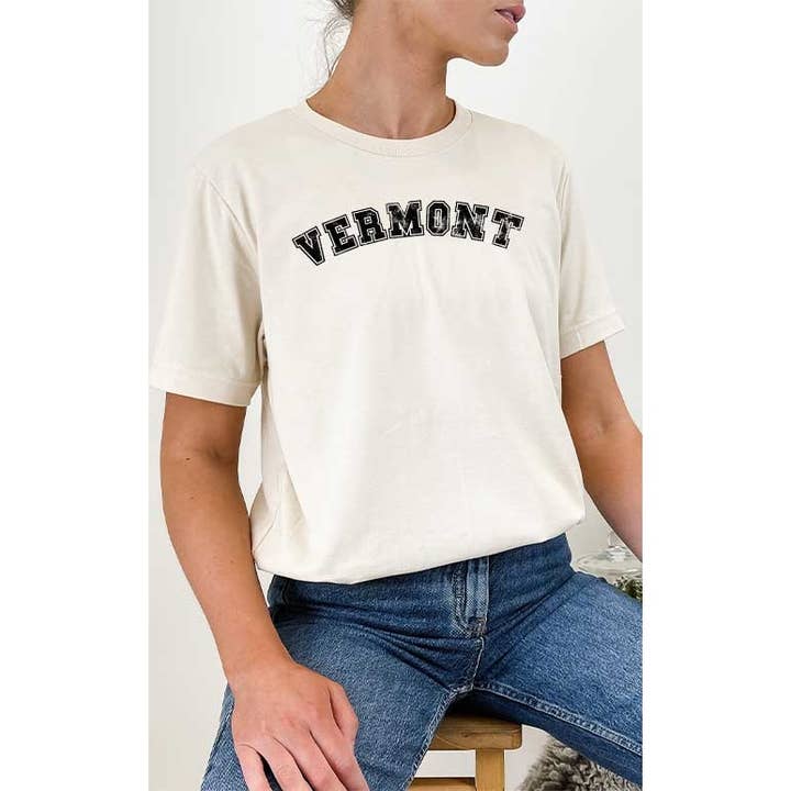 Vermont State Distressed Varsity Graphic Tee for wholesale by Select Apparel