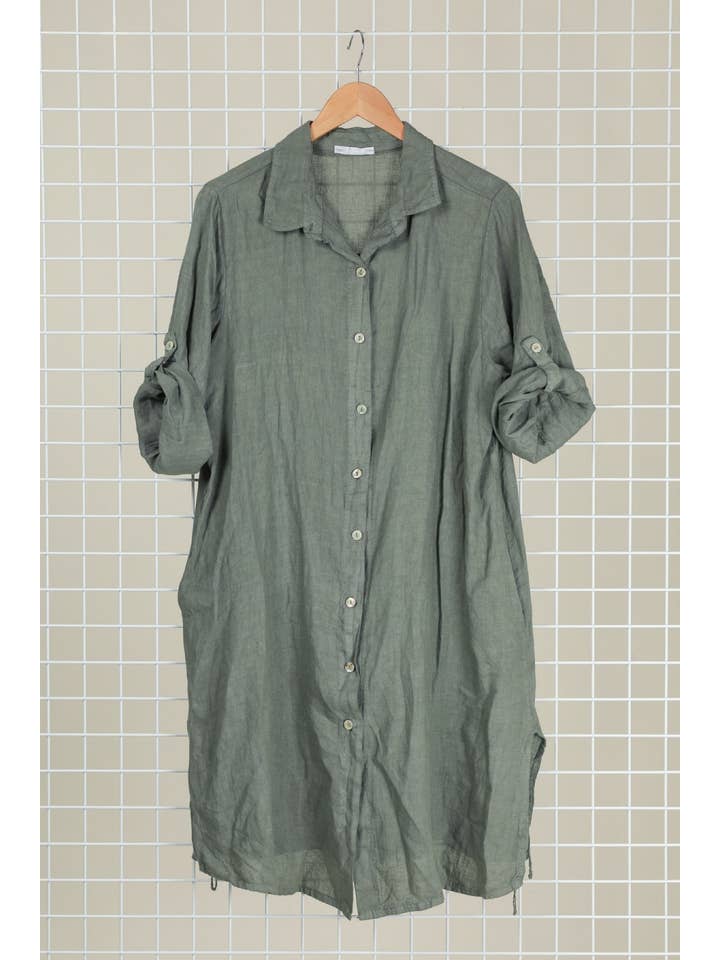 la maison des fibres naturelles - Wholesale Dress - Women's - Mid-length buttoned shirt dress 100% linen 693190