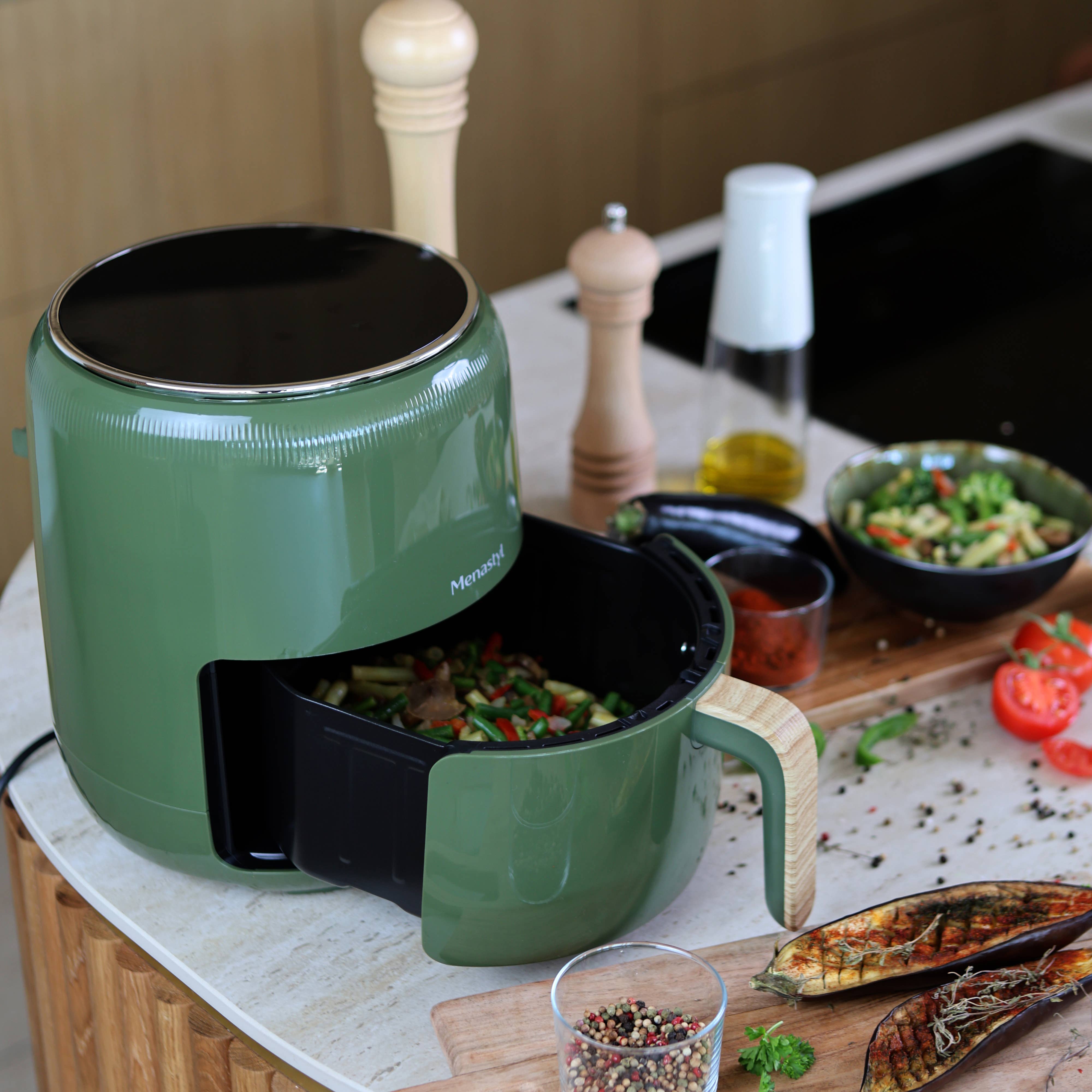 Menastyl - Wholesale Kitchen Appliance - Oil-free fryer 4.5l colorama olive wood effect handle1