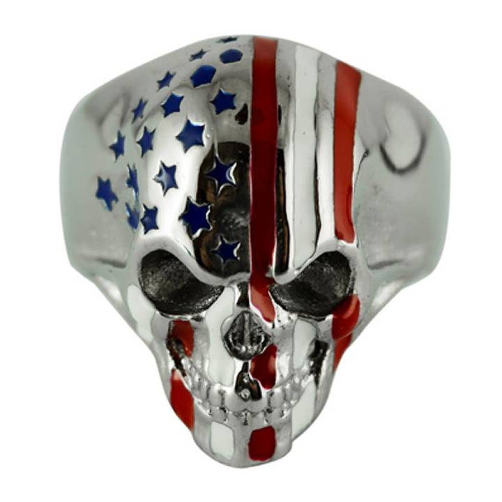 SK2299 American Flag Ring Stainless Steel Enameled Red White Blue Stars for wholesale by Heavy Metal Jewelry