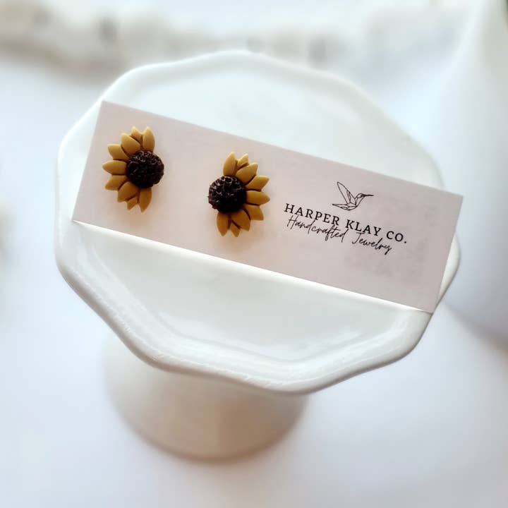 The Sunflower Set- Polymer Clay Stud Earrings  for wholesale by Harper Klay Co