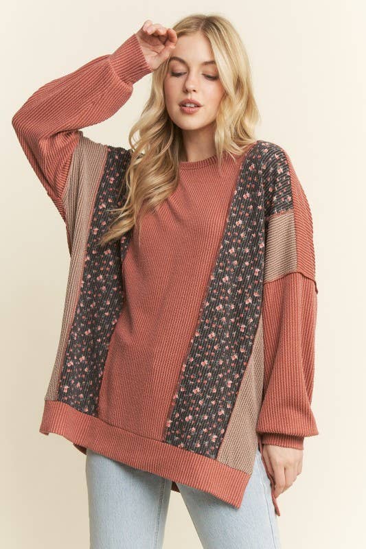 HEIMISH – wholesale Tunic – Women’s – ET7988-11 SOLID AND FLORAL URBAN RIB CONTRAST TOP8