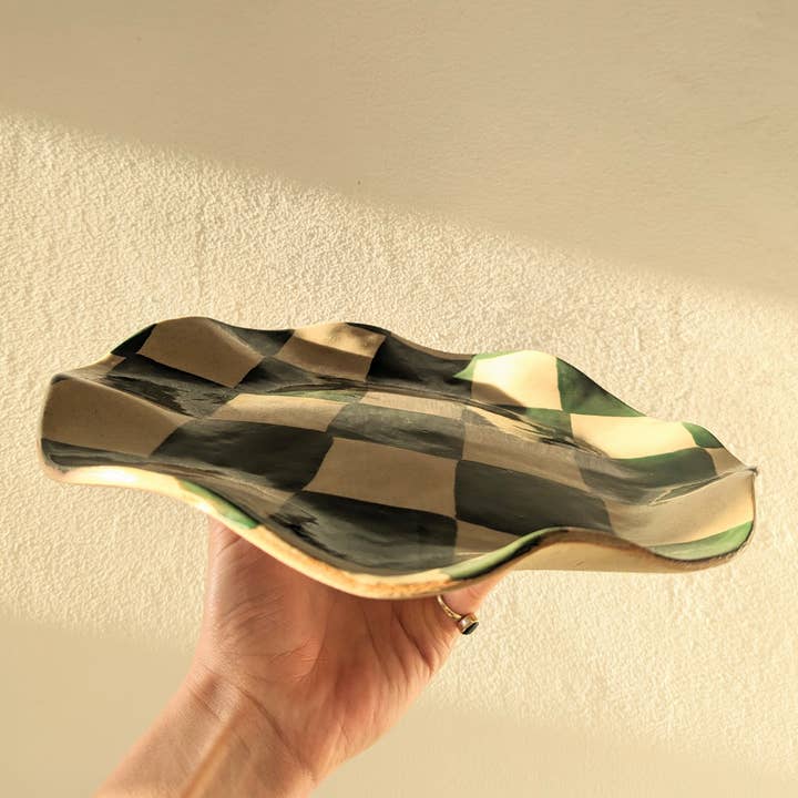Rosie Gore - Wholesale Platter - Green Wavy Check Serving Platter1
