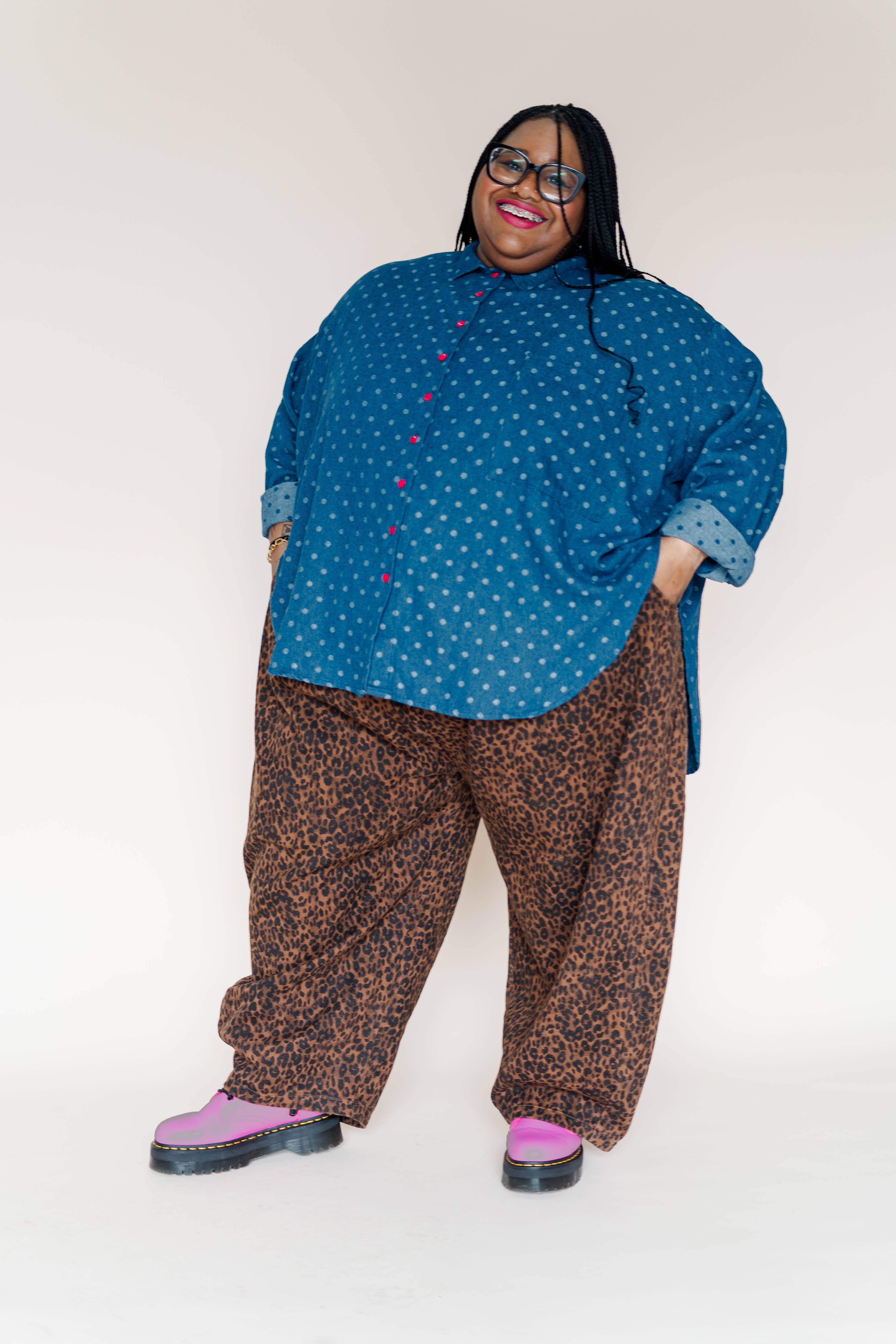 Nettle Studios - Wholesale Button Down Shirt - Women's - Size Inclusive Plus Size Polka Dot Denim Button Up Shirt9