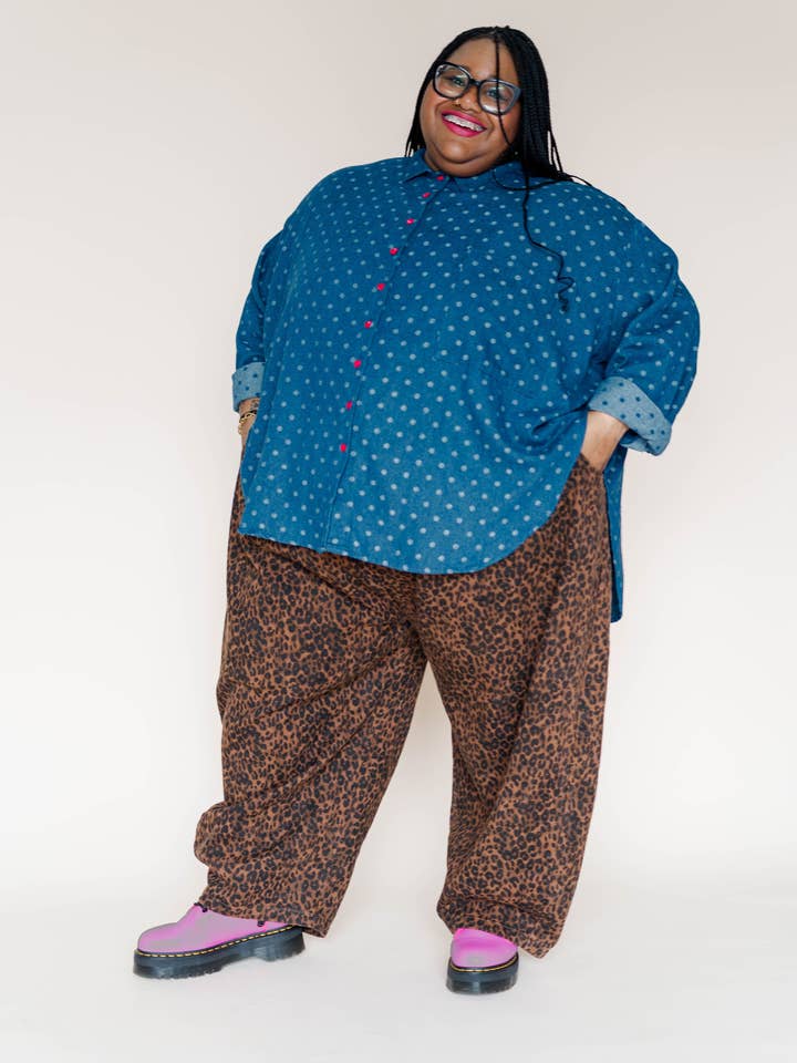 Nettle Studios - Wholesale Button Down Shirt - Women's - Size Inclusive Plus Size Polka Dot Denim Button Up Shirt9