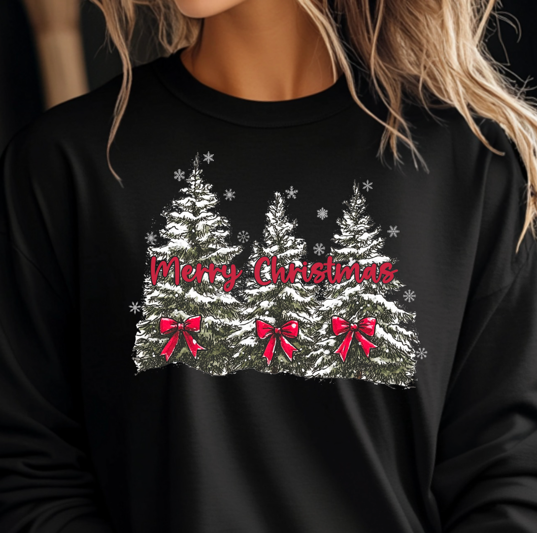 Kiki's Boutique - Wholesale Graphic Sweatshirt - Women's - Snowy Christmas Trees Tee or Sweatshirt1