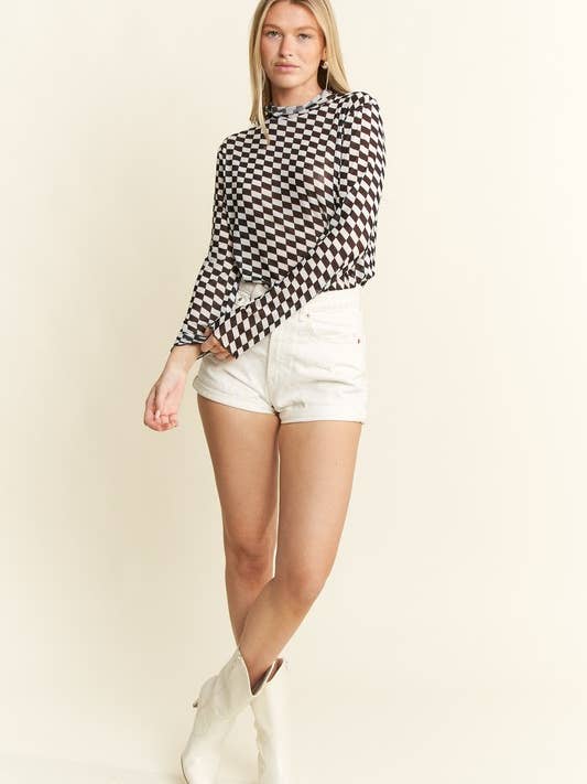 JADE BY JANE - Vente Haut en maille – femme - Haut à col montant en résille à carreaux