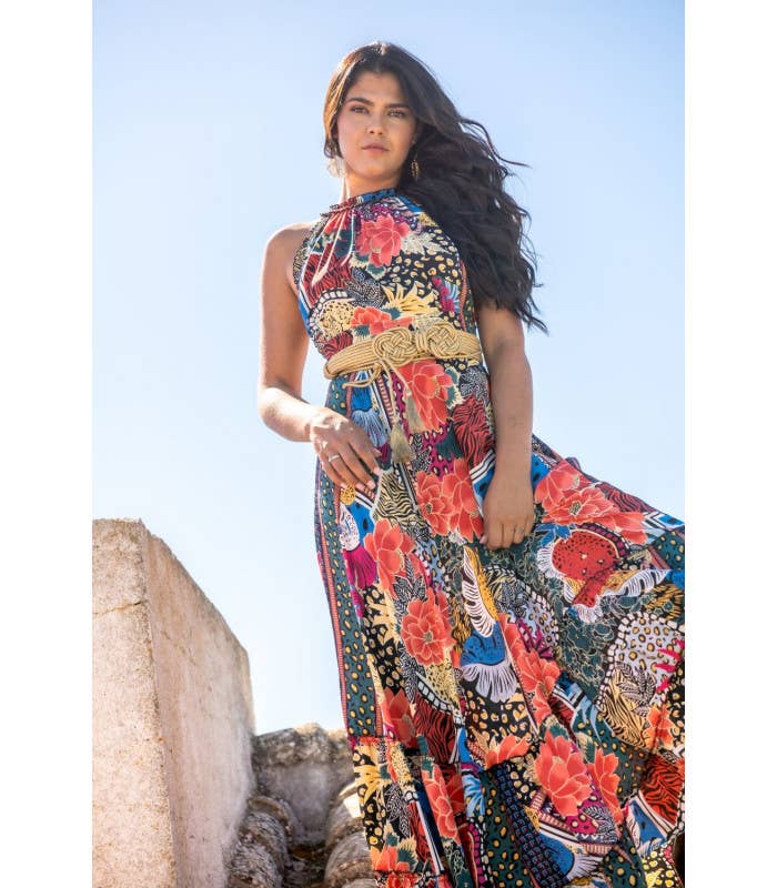 1242 RÉF. : 001242 Robe Sarmiento dos nu à imprimé coucher de soleil et lune en vente sur Faire1