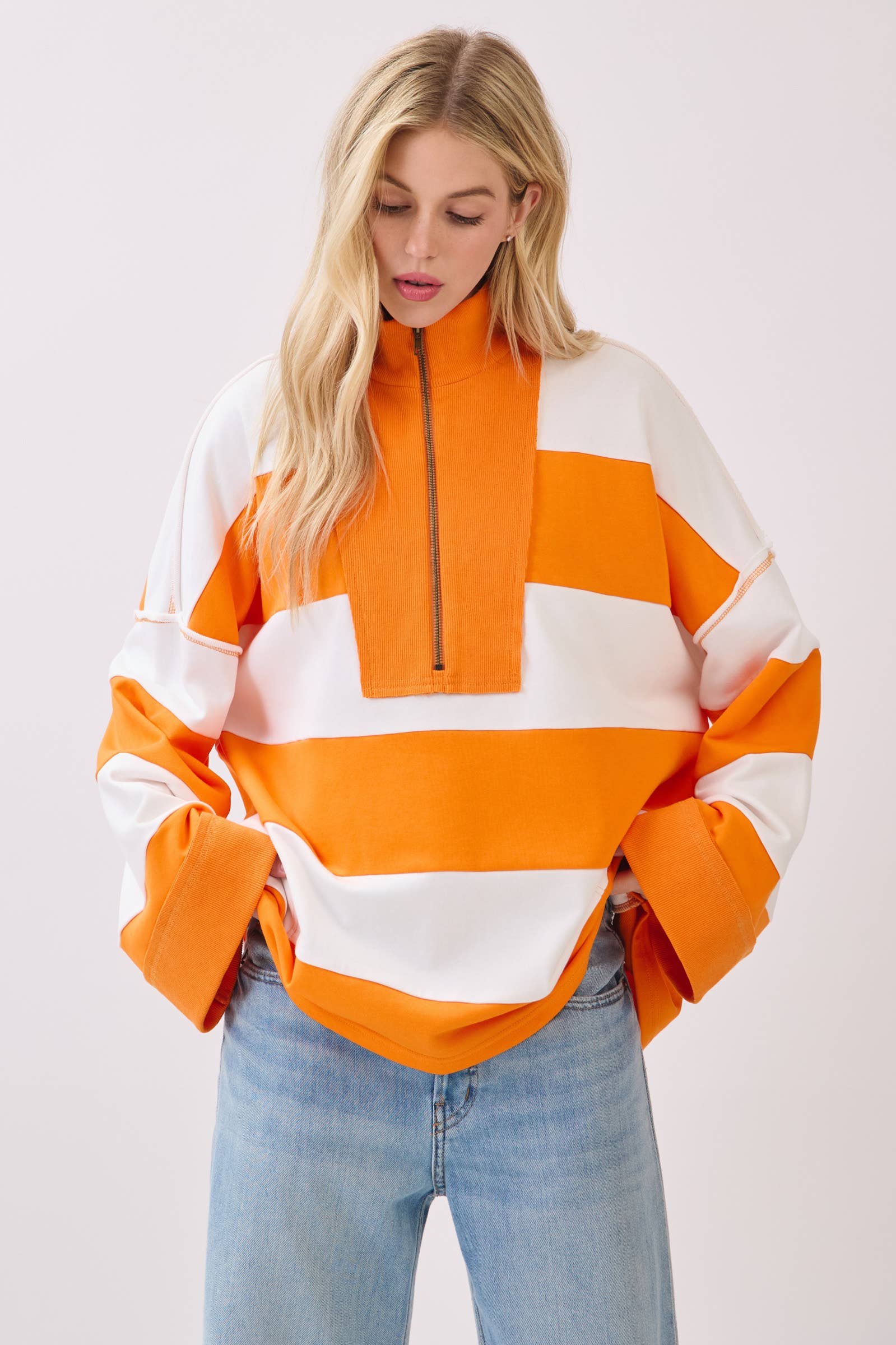 Sewn and Seen – wholesale Sweatshirt - Dam – Randig dragkedjetröja