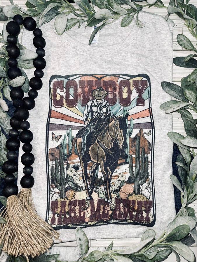 Tan Cowboy Take Me Away (T-shirt) for wholesale on Faire