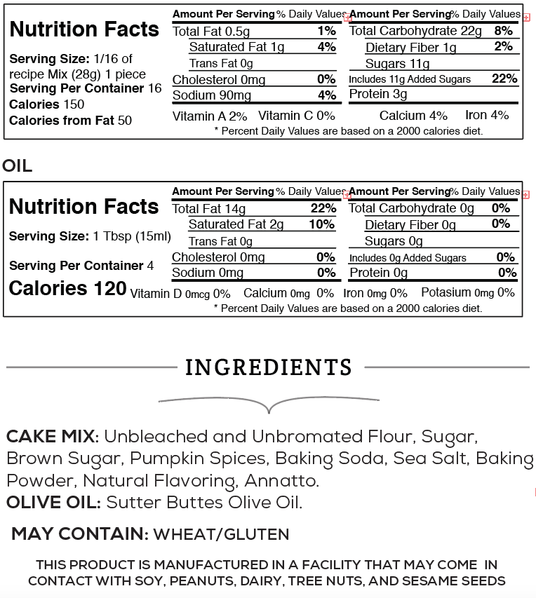 Sutter Buttes - Wholesale Cake Mix - Pumpkin Spice Olive Oil Cake Mix – Cozy Fall Baking1