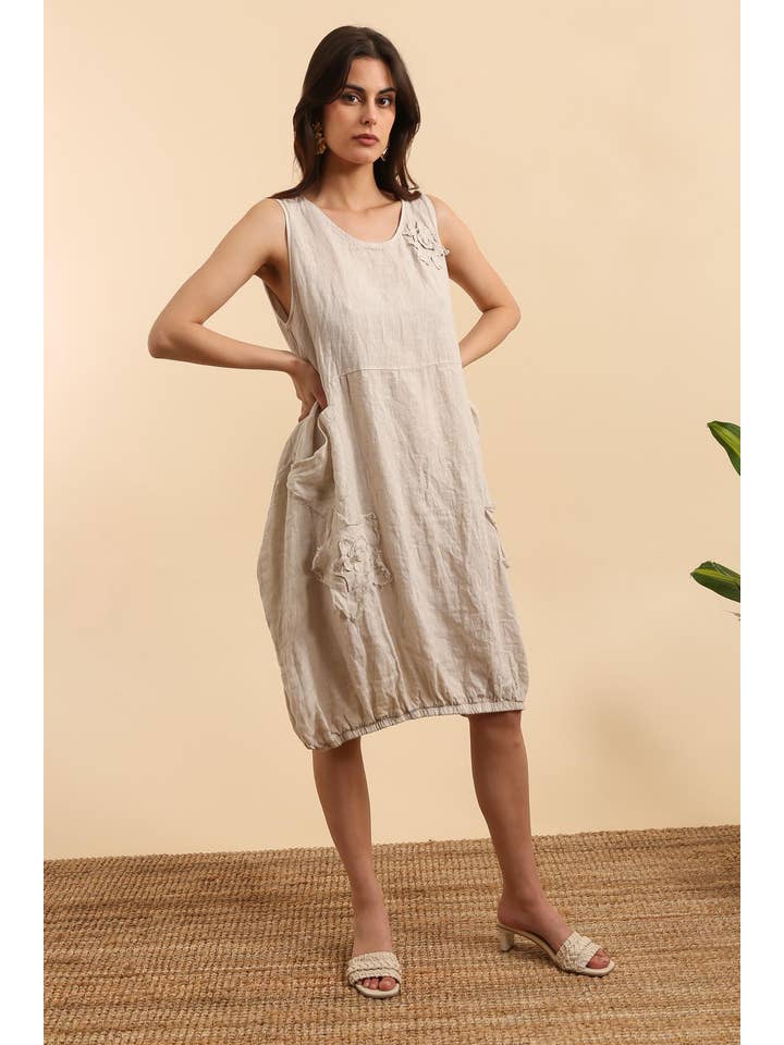 la maison des fibres naturelles - Wholesale Dress - Women's - dress with flower embroidery 28368 100% linen