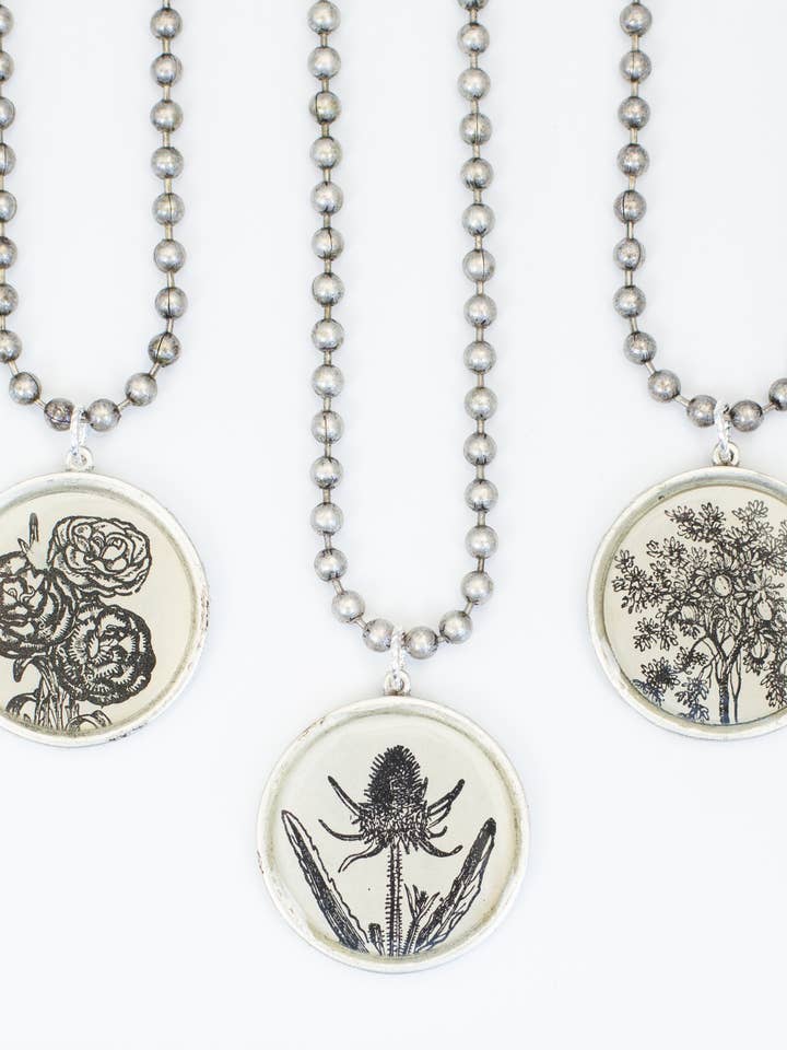 Collar de plata grueso mediano - botánico, pájaro, bosque para venta al por mayor de joeyfivecents