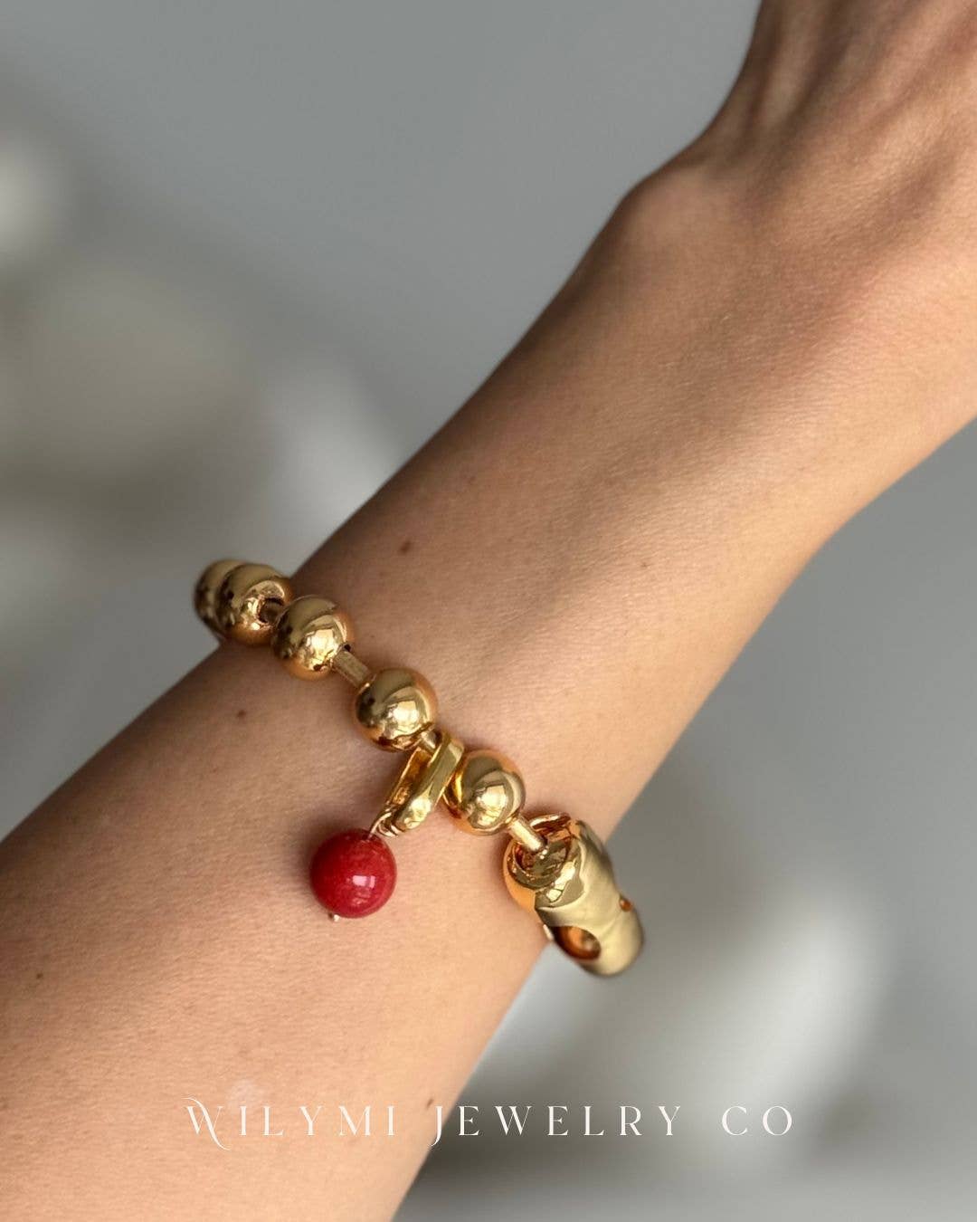 WILYMI Jewelry Co - Wholesale Charm/Dangle Bracelet - Coral & 18k Gold Plated + SS Sphere Sculptural Bracelet4