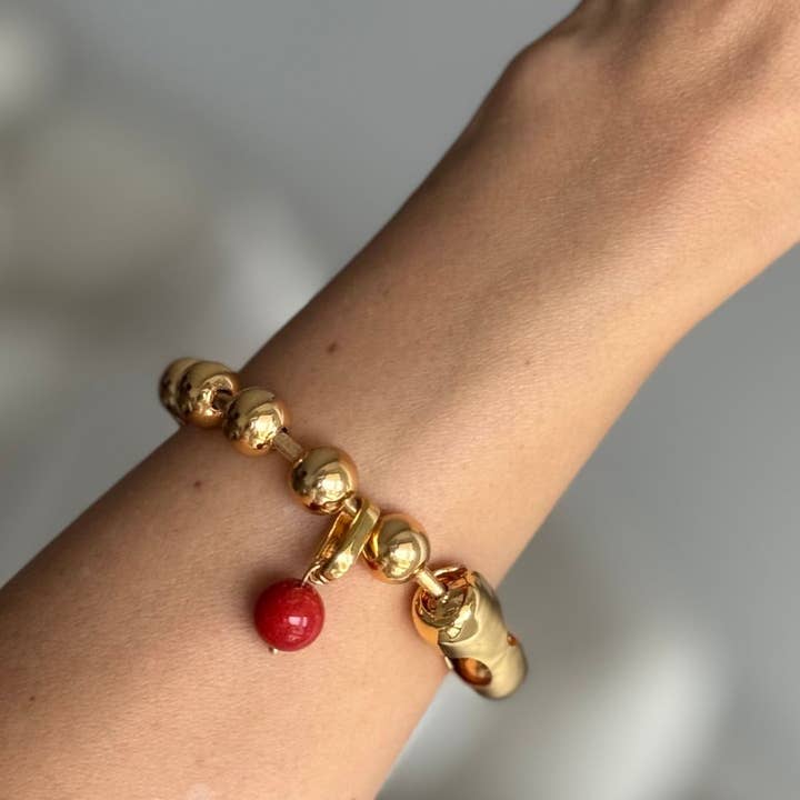 WILYMI Jewelry Co - Wholesale Charm/Dangle Bracelet - Coral & 18k Gold Plated + SS Sphere Sculptural Bracelet4