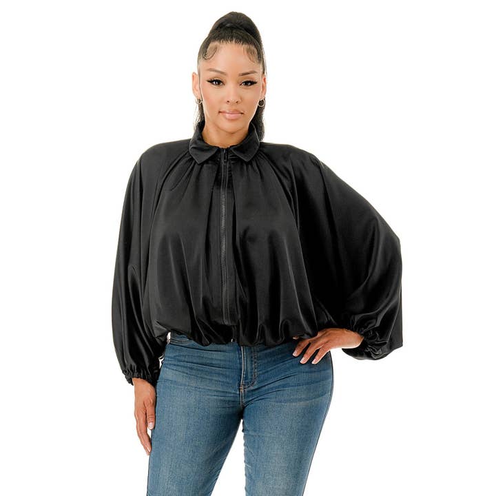 BLOUSON BOMBER À FERMETURE ÉCLAIR AVEC COL EN SATIN pour la vente par DORCAS