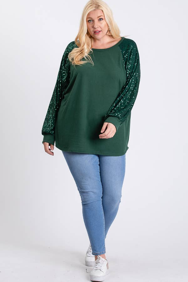 7th Ray - Wholesale Tunic - Women's - [PLUS SIZE] Brushed Knit Sequin Long Sleeve Top T2937XL21