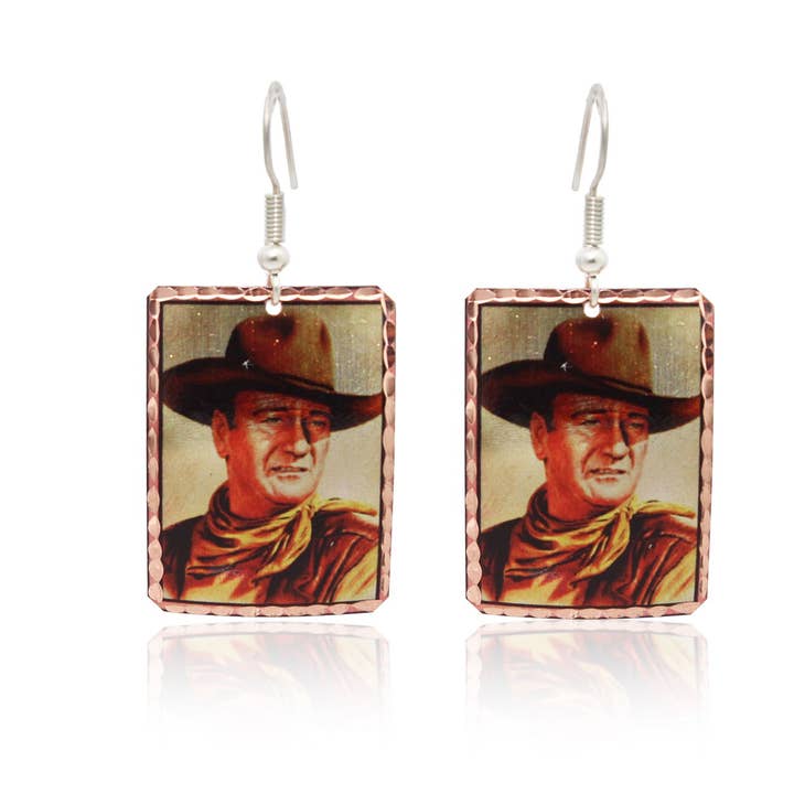 COPPER ARTS INC. – Engroshandel Hængeøreringe og creoløreringe – TR 08 Håndlavede John Wayne portræt øreringe 0
