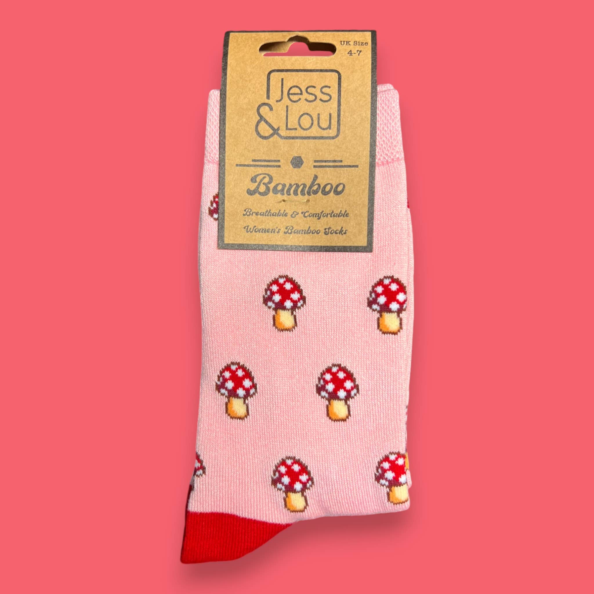 Jess & Lou – Großhandel Socken – Damen – Wunderbare Pilze: Pink Ladies Bambussocken BW1901