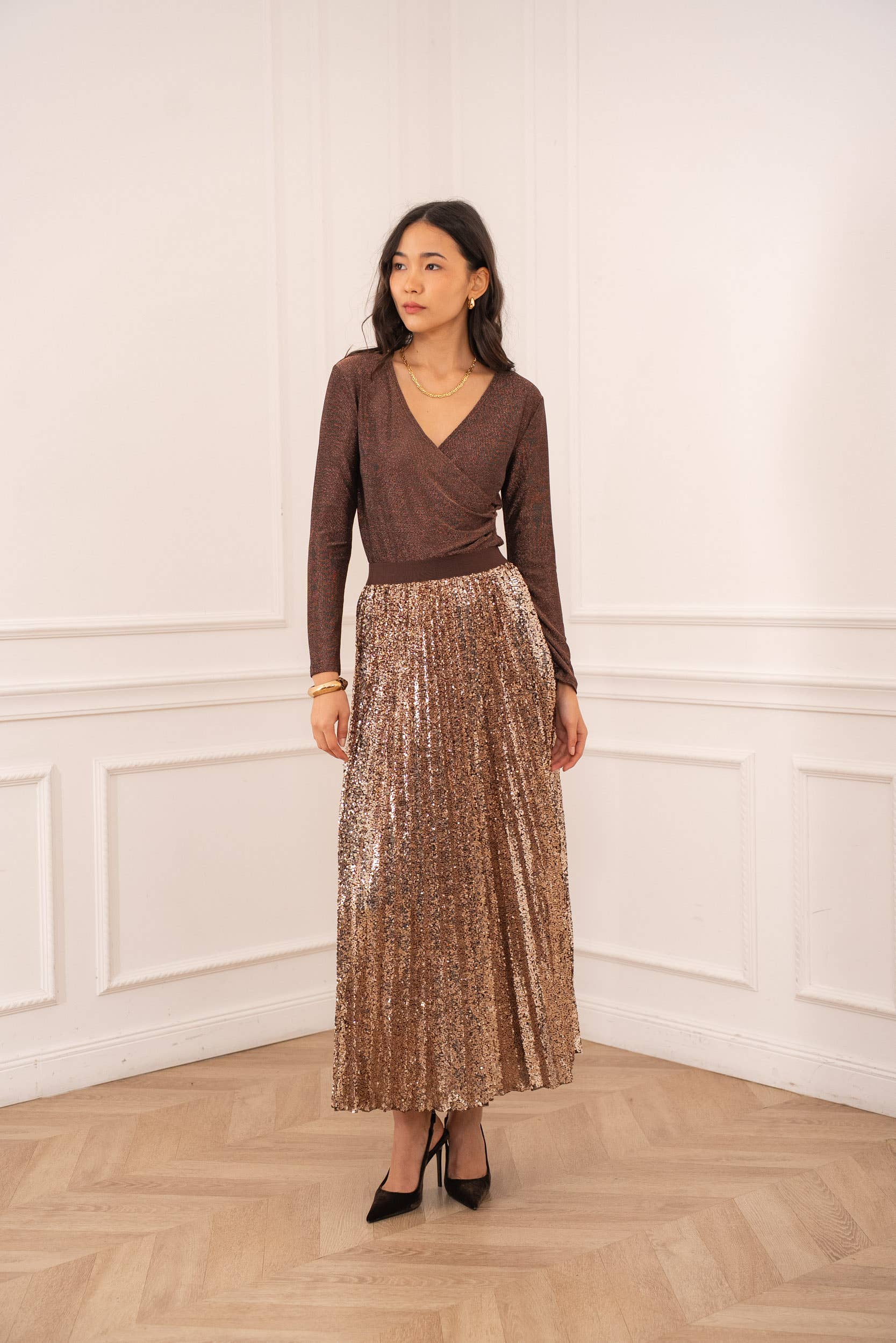 CHOKLATE PARIS – Engroshandel Bluse - Dame – Skinnende lurex slå-om top - CK081076