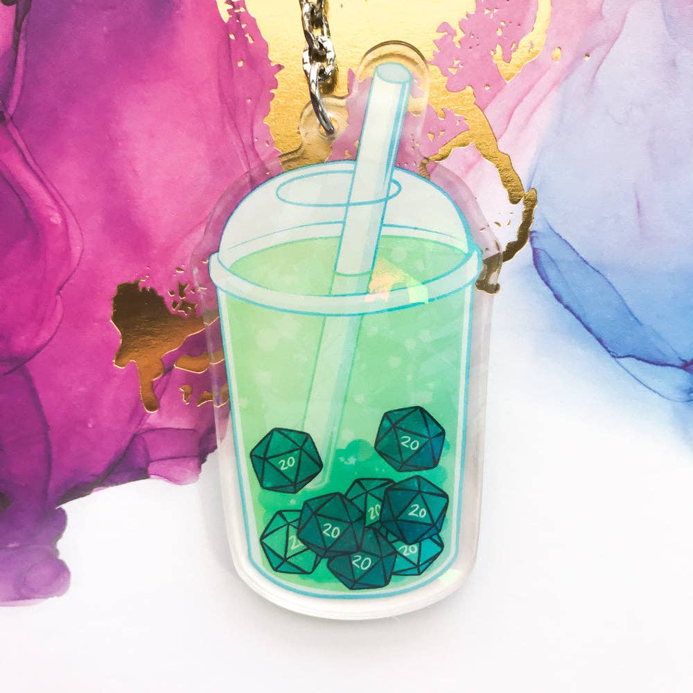 TheStarfishface - Wholesale Keychain - Unisex - d20 Bubble Tea Holographic Acrylic Charms5