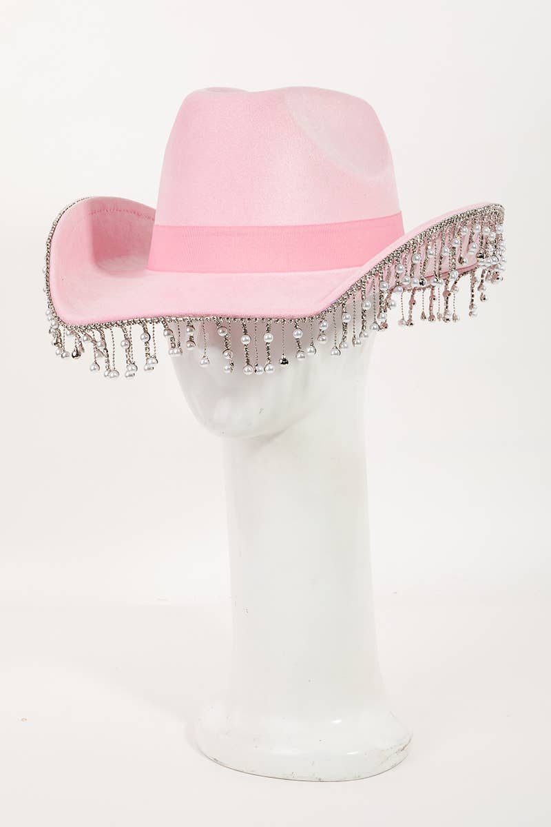 Collections by Fame Accessories – wholesale Cowboyhatt - Dam – Pärlhatt med strassfrans i västerländsk cowboystil2