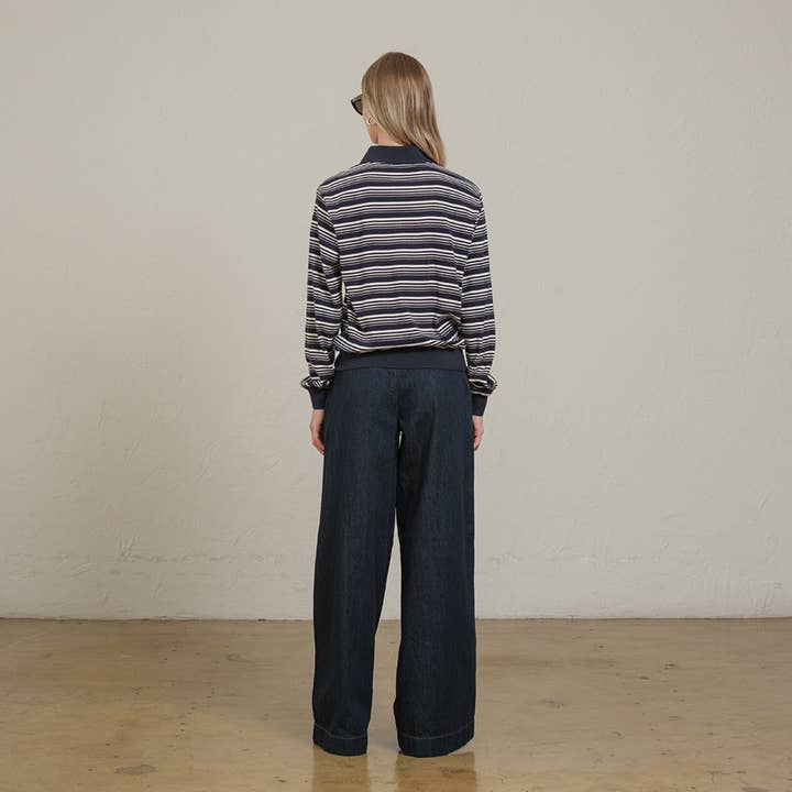 RAISONNEL - Wholesale Polo - Women's - Striped Polo Long Sleeve – Burgundy & Navy - RTK100812