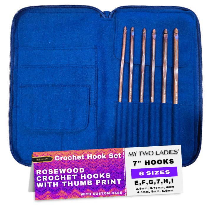 Crochet Hook Set | Rosewood | Sizes E, F, G, 7, H, I | w/custom case for wholesale by My Two Ladies