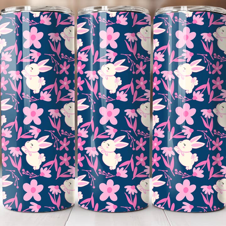 Gobelet mince de Pâques avec lapins mignons et fleurs pour la vente par JAC Wholesale