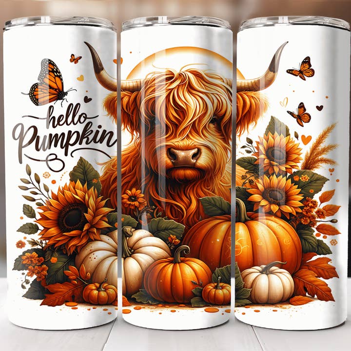 Hello Pumpkin Highland Skinny Tumbler 20oz for wholesale by JAC Wholesale