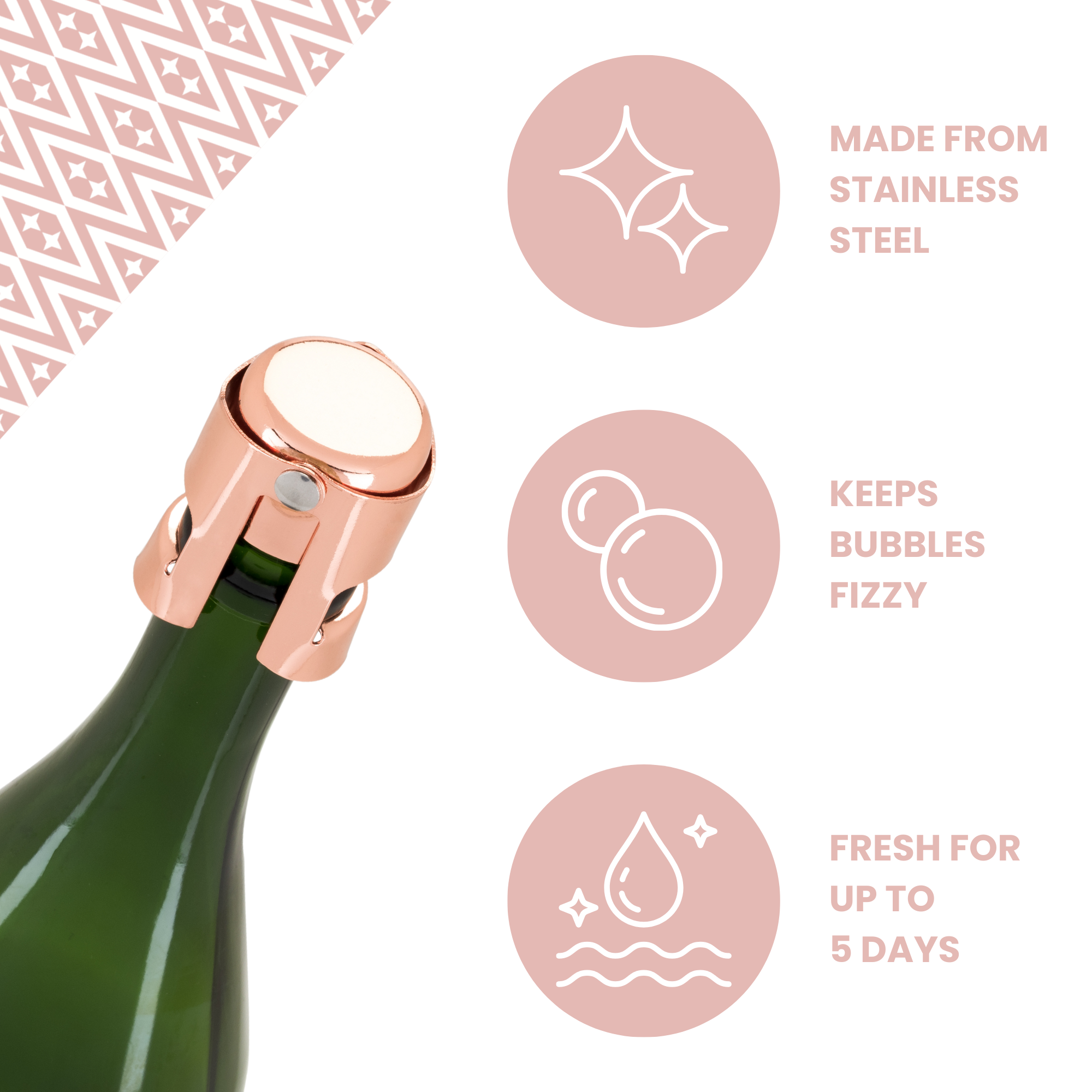 UBERSTAR – wholesale Wine stopper – Champagne Stopper - Rose Gold4