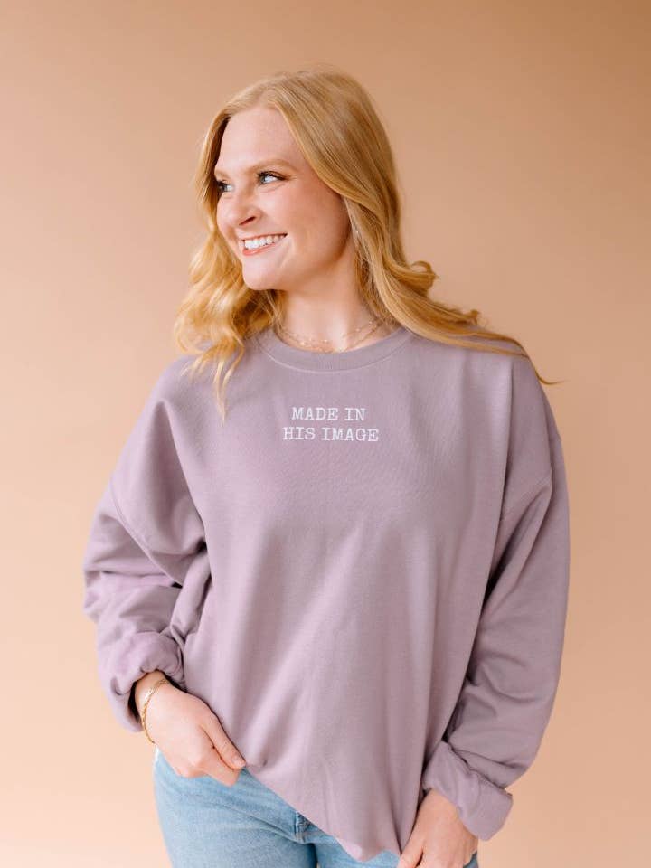 Set Apart Apparel - Wholesale Graphic Sweatshirt - Women's - Made in His Image Purple Pullover