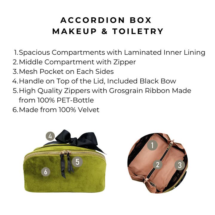 Bag-All - Wholesale Makeup/Cosmetic Bag - Accordion Box Makeup & Toiletry, Green Velvet