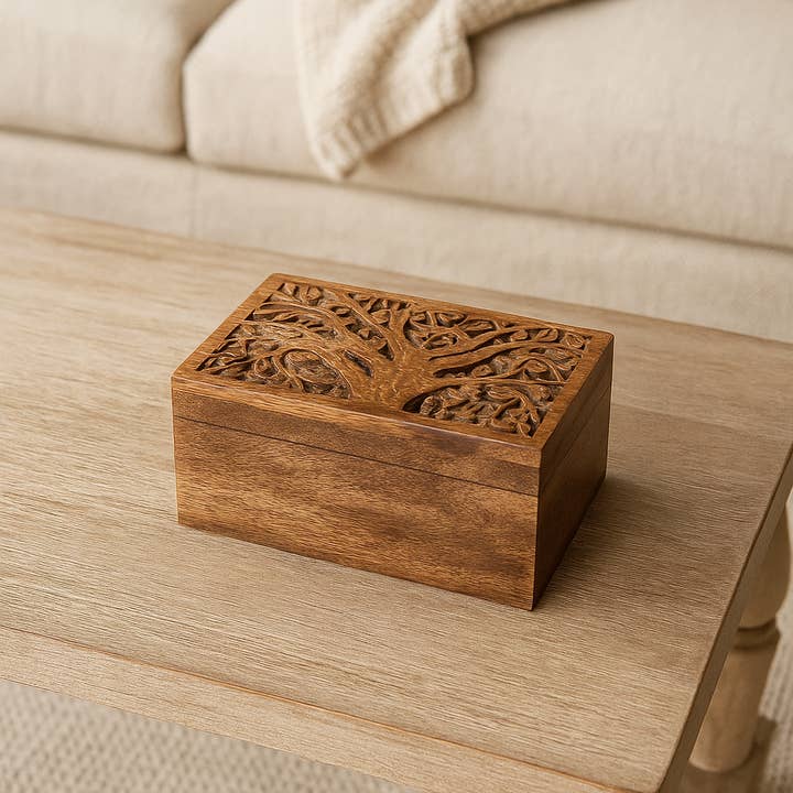 Matr Boomie Fair Trade - Wholesale Jewelry Box/Organizer - Aranyani Tree of Life Jewelry Box With Tray - Hand Carved0