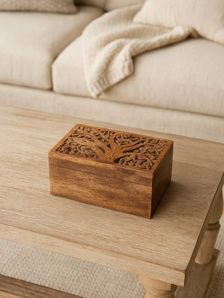 Aranyani Tree of Life Jewelry Box With Tray - Hand Carved for wholesale by Matr Boomie Fair Trade
