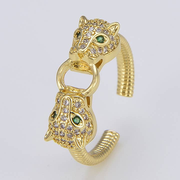 Gold Leopard Adjustable Ring, 22x21mm, RG081 for wholesale by Beads Creation