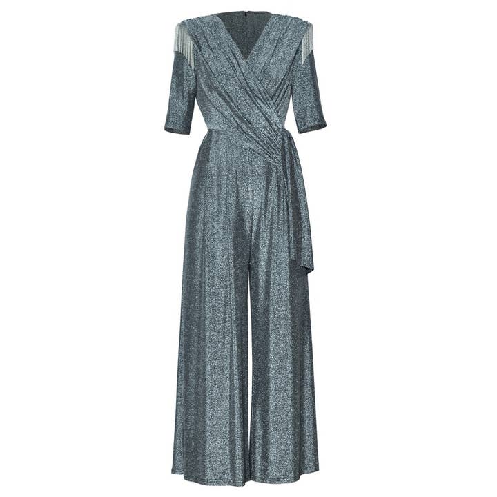 Combinaison à franges perlées avec col en V et ceinture pour femmes JP28Y 2025 pour la vente par Productseeker