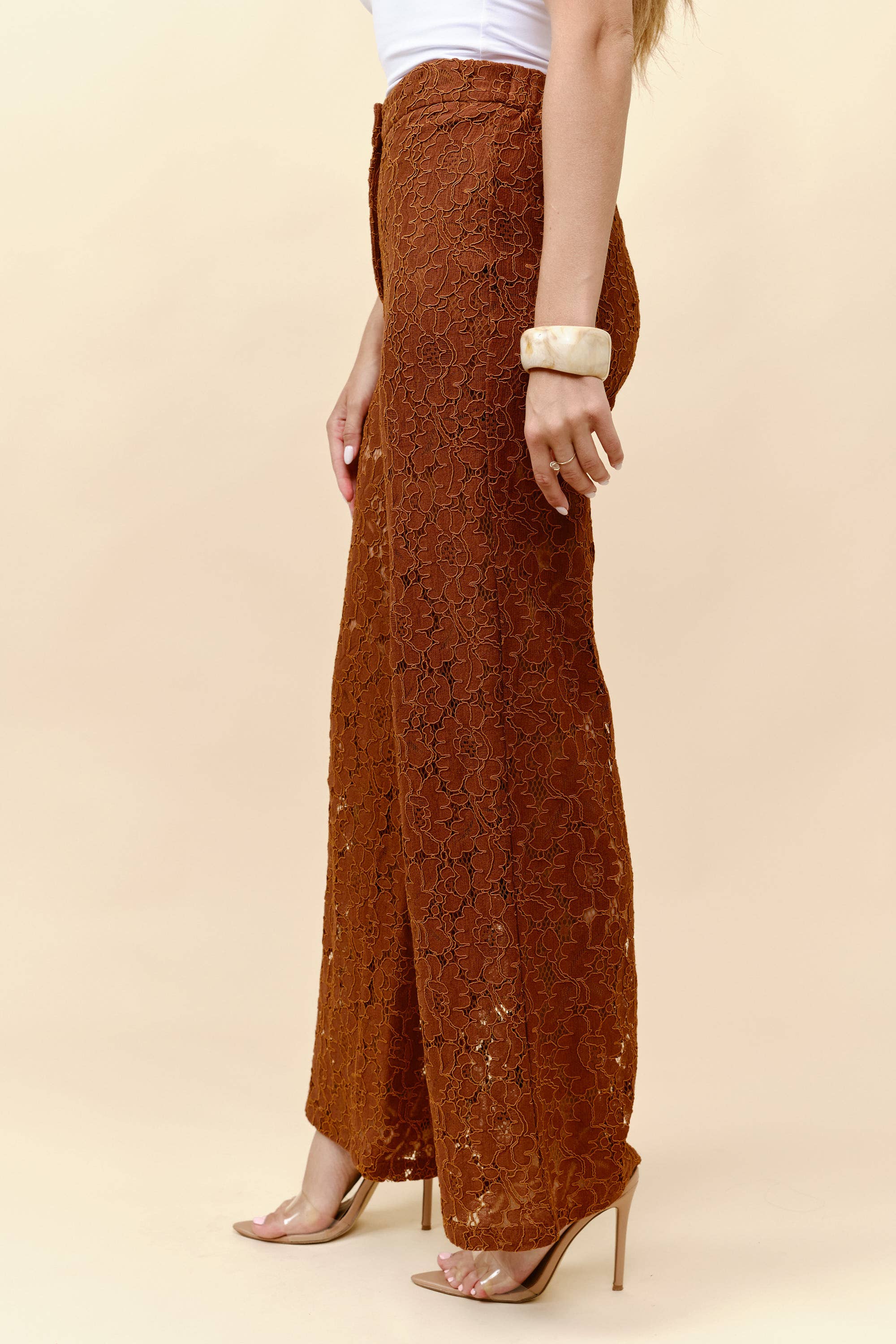 Brown High waist wide leg lace trousers for wholesale on Faire3