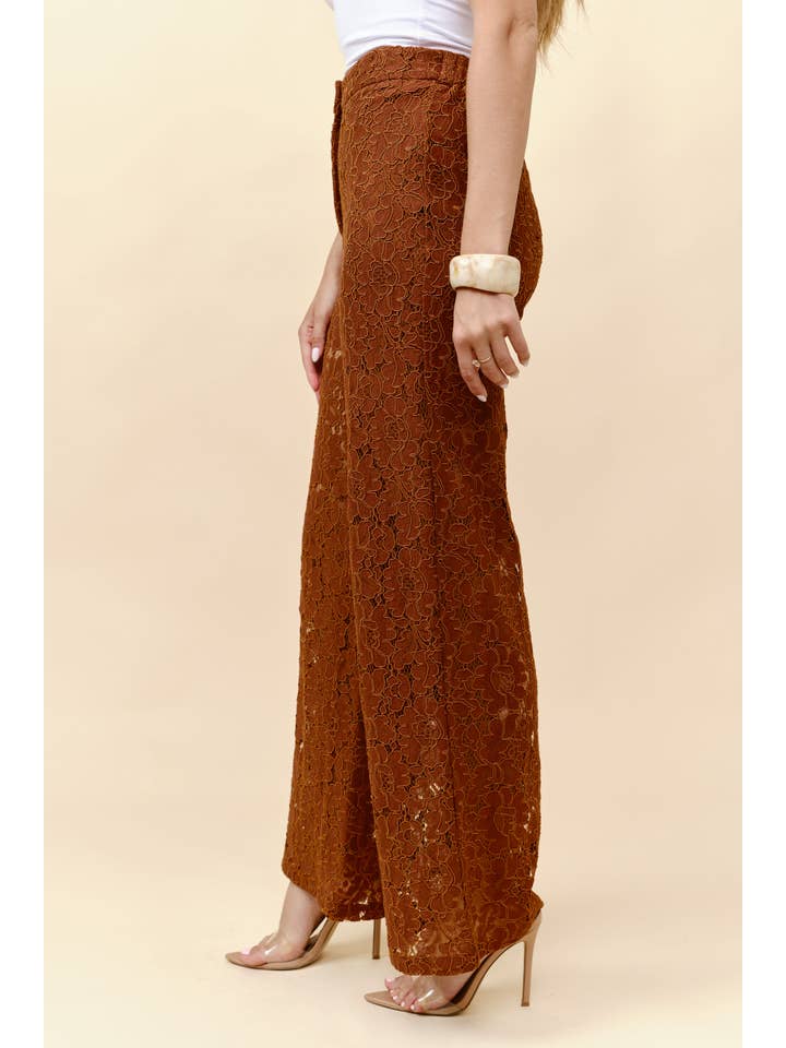 Brown High waist wide leg lace trousers for wholesale on Faire3