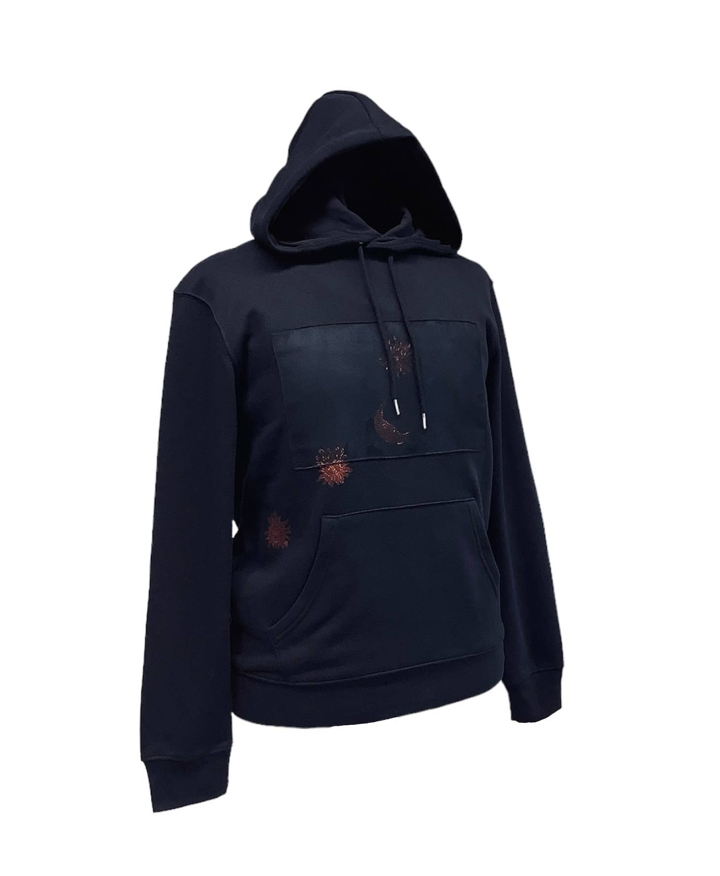 Impromptu Musé - Wholesale Hoodie - Unisex - Navy Sun and Moon Handprinted Graphic Art Hoodie1