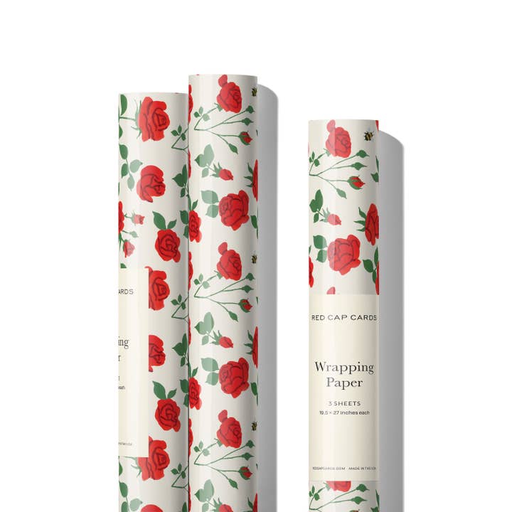Red Cap Cards - Wholesale Flat Wrap - Blooming Roses wrapping paper