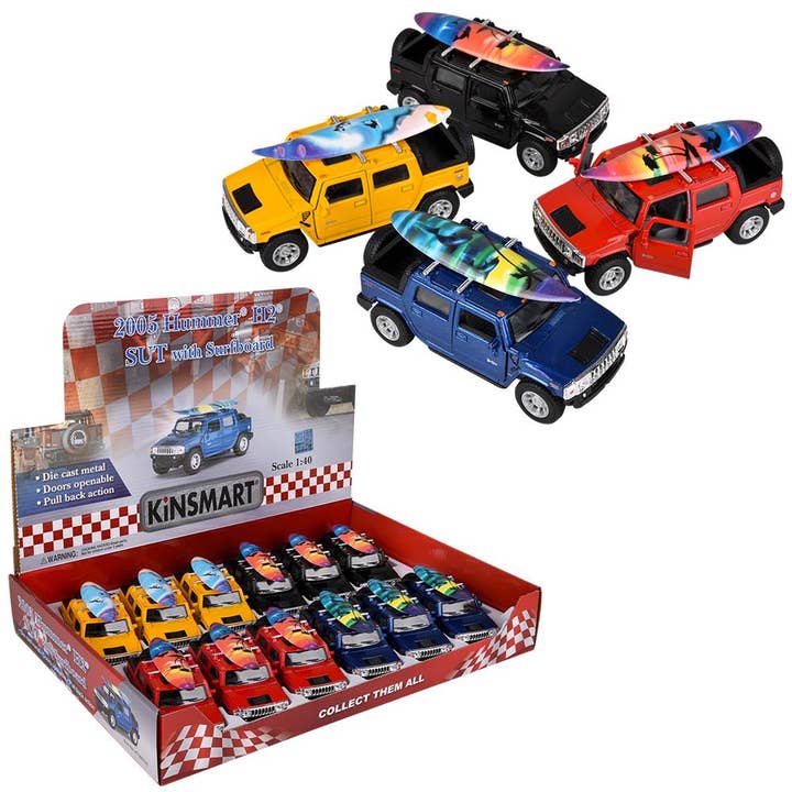 5" Diecast Pull Back 2005 Hummer H2 Sut W/Surfboard and other Purchase Wholesale suiker. Free Returns & Net 60 Terms on Faire trending on Faire.