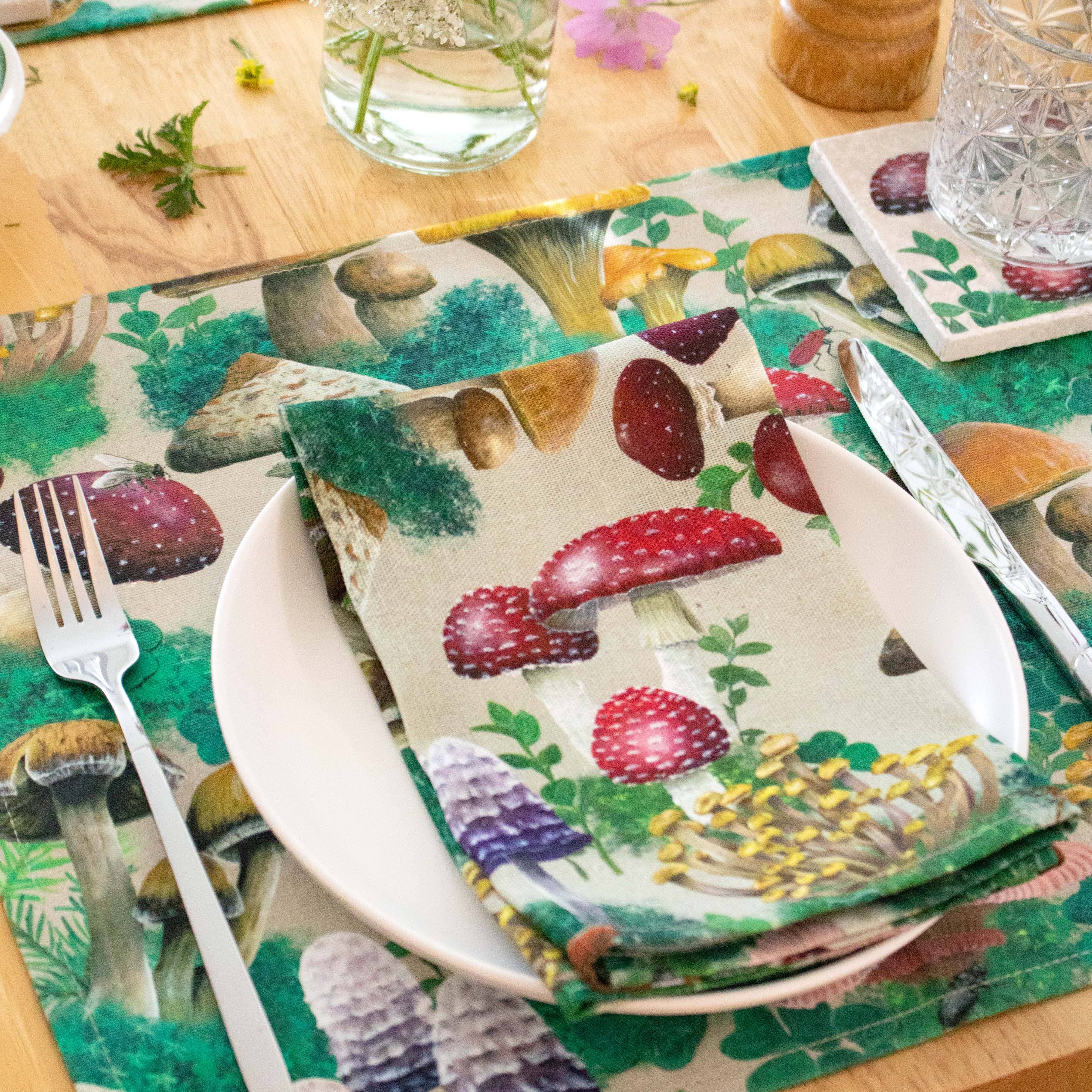 AMPellegrini Art & Design - Wholesale Dinner & Cloth Napkin - Woodland Mushroom napkin set / Mushroom and fungi napkins4