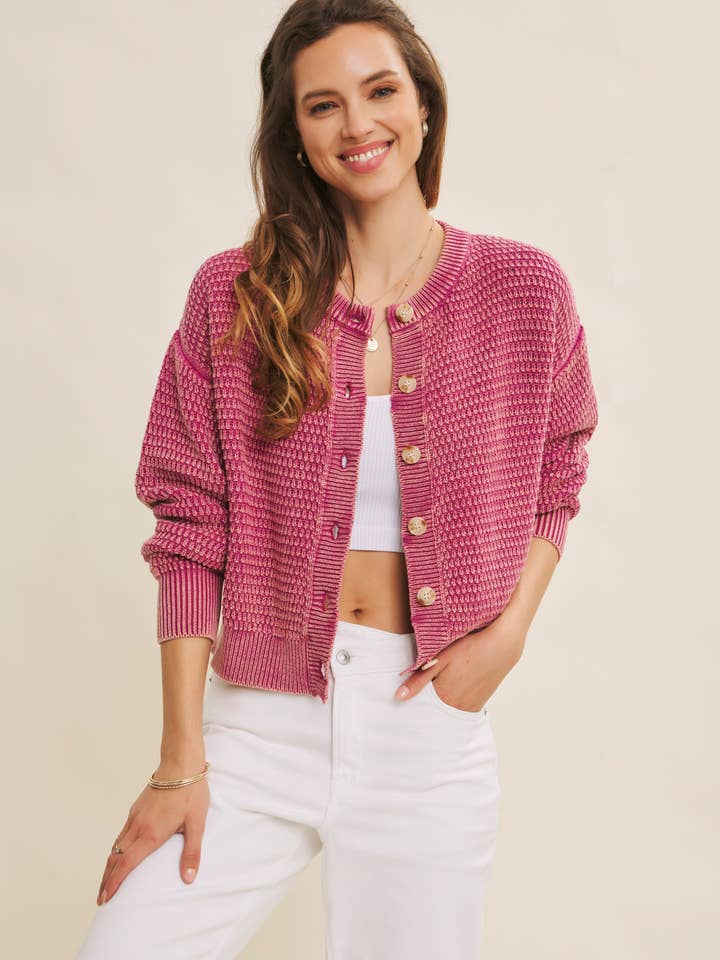 LAYERING ESSENTIAL MINERAL-WASHED CABLE KNIT CARDIGAN for wholesale by in february