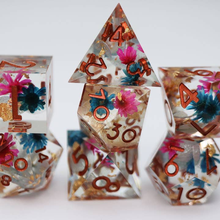 Sharp Edge Resin RPG Dice Set - Incalescent Garden for wholesale by Foam Brain Games