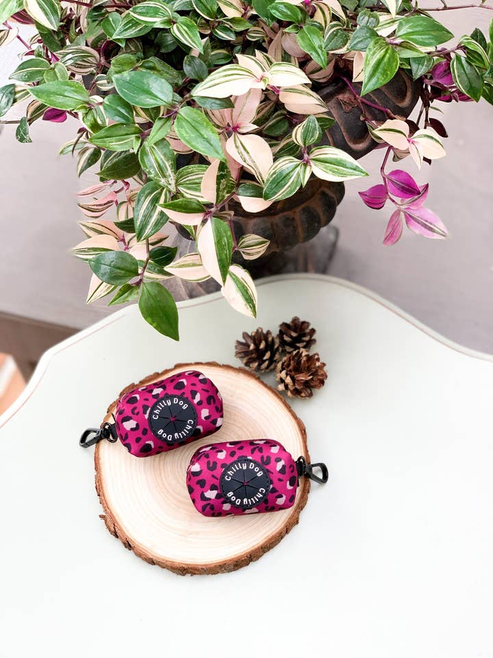 Pink Leopard Print Winter Jewel Puppy Dog Poo Bag Holder for wholesale by Chilly Dog