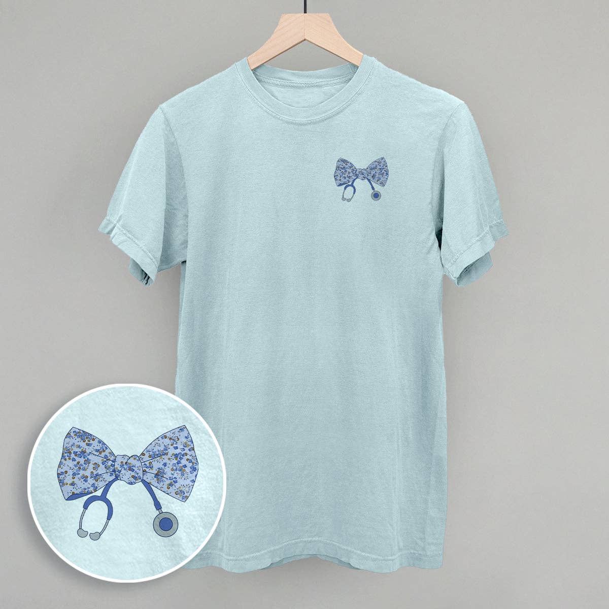 Ivy + Cloth - Wholesale Screen Printed T-Shirt - Women's - Stethoscope Floral Bow (Left Chest)3
