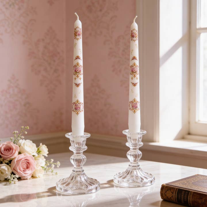 Vintage Inspired Rose Taper Candles for Decor and Gifts for wholesale by Designs by Michaela