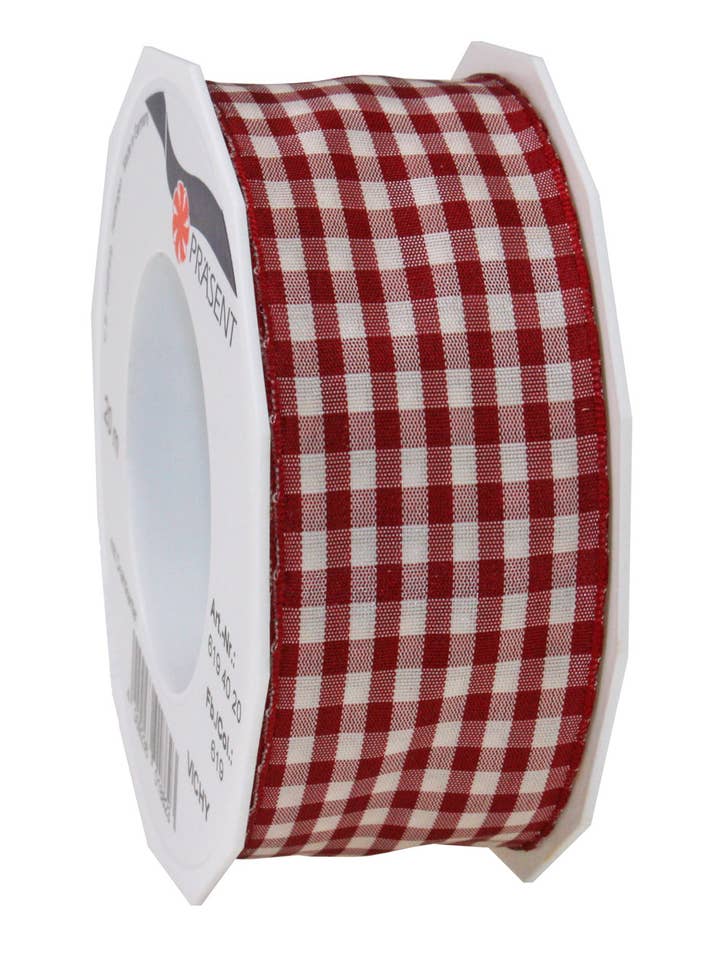 Cinta a cuadros diseño Vichy 20 m rollo 40 mm con alambre burdeos para venta al por mayor de C.E. PATTBERG GmbH & Co. KG